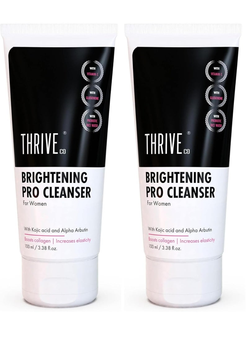ThriveCo Brightening PRO Cleanser for Women with Probiotic Rice Water, Vit C, Kojic Acid, Alpha Arbutin & Glutathione | Anti-ageing Face Wash, Boosts Collagen, Clears Skin & Removes Dark Spots | 100ml - Image 1